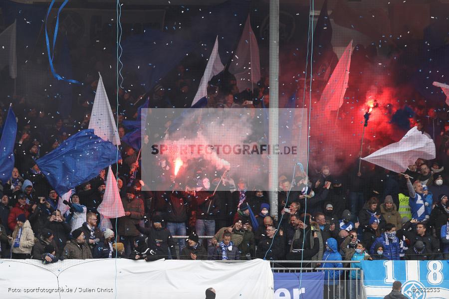 Bengalo, Choreo, Fahnen, Fans, Choreografie, Merck-Stadion am Böllenfalltor, Darmstadt, 02.04.2022, DFL, sport, action, April 2022, Saison 2021/2022, KSV, D98, 2. Bundesliga, Fussball, Holstein Kiel, SV Darmstadt 98 - Bild-ID: 2322533