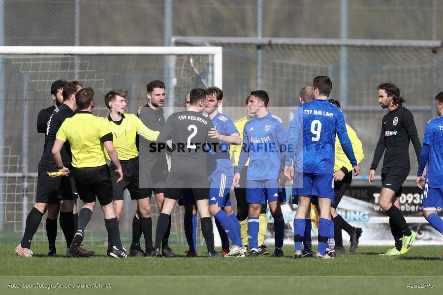 Alex Jesser, Jan Hildenbeutel, Schiedsrichter, Niklas Bornhorst, Sportgelände, Lohr am Main, 03.04.2022, BFV, sport, action, April 2022, Saison 2021/2022, KEI, TSV, Bezirksliga Unterfranken West, Fussball, TSV Keilberg, TSV Lohr - Bild-ID: 2322790