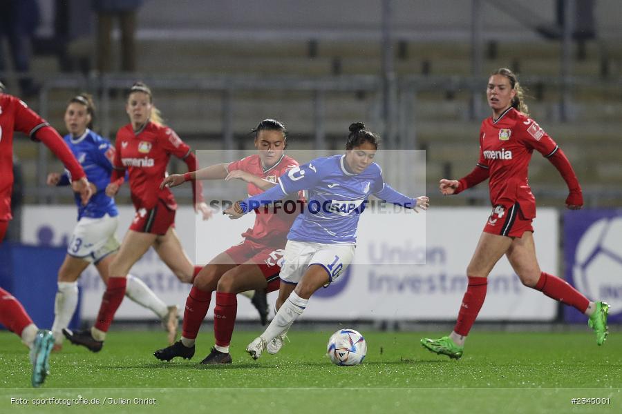 Gia Corley, Dietmar-Hopp-Stadion, Hoffenheim, 04.11.2022, sport, action, DFB, Fussball, November 2022, Saison 2022/2023, 7. Spieltag, FLYERALARM Frauen-Bundesliga, B04, TSG, Bayer 04 Leverkusen, TSG Hoffenheim - Bild-ID: 2345001 Gia Corley, Dietmar-Hopp-Stadion, Hoffenheim, 04.11.2022, sport, action, DFB, Fussball, November 2022, Saison 2022/2023, 7. Spieltag, FLYERALARM Frauen-Bundesliga, B04, TSG, Bayer 04 Leverkusen, TSG Hoffenheim - Bild-ID: 2345001