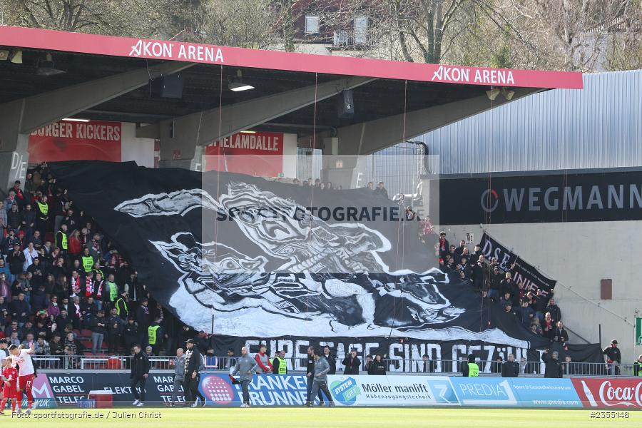 Banner, Spruchband, Choreografie, Fans, AKON Arena, Würzburg, 25.03.2023, sport, action, Fussball, BFV, 29. Spieltag, Derby, Regionalliga Bayern, FWK, FC05, 1. FC Schweinfurt, FC Würzburger Kickers - Bild-ID: 2355148