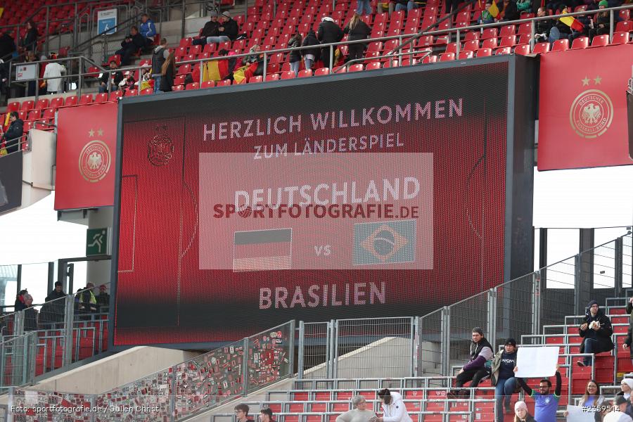Anzeigetafel, Infotafel, Max-Morlock-Stadion, Nürnberg, 12.04.2023, sport, action, Fussball, DFB, FIFA, UEFA, Freundschaftsspiel, BRA, GER, Frauen-Nationalmannschaft, Brasilien, Deutschland - Bild-ID: 2359514