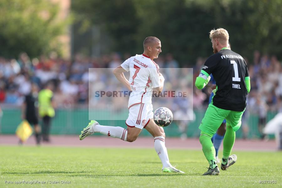 Christos Tzolis, Vöhlinstadion, Illertissen, 13.08.2023, sport, action, DFB, Fussball, Saison 2023/2024, 1. Runde, DFB Pokal, F95, FVI, Fortuna Düsseldorf, FV Illertissen - Bild-ID: 2373952