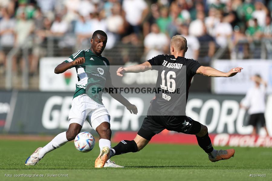 Boris Nana Tonzi, Sachs-Stadion, Schweinfurt, 15.08.2023, sport, action, BFV, Fussball, Saison 2023/2024, 2. Runde, Toto-Pokal, TSV, FCS, TSV Aubstadt, 1. FC Schweinfurt 05 - Bild-ID: 2374302