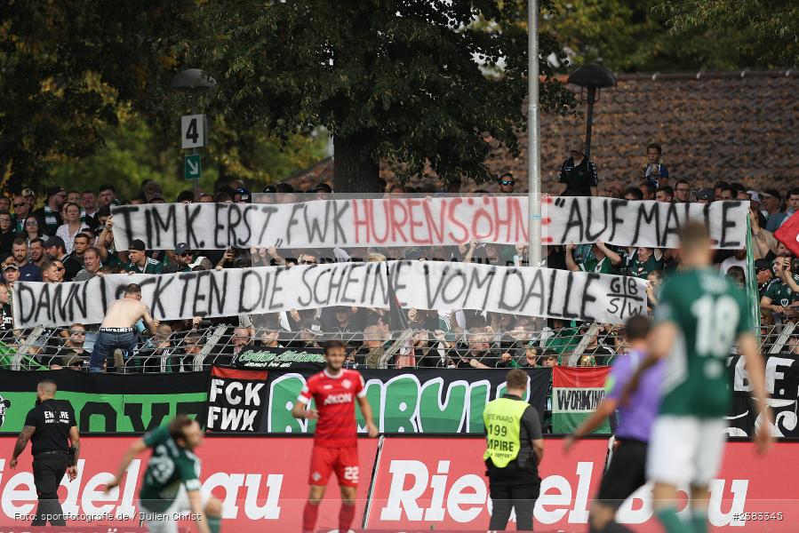 Spruchband, Sachs Stadion, Schweinfurt, 04.10.2023, sport, action, BFV, Saison 2023/2024, Fussball, 13. Spieltag, Regionalliga Bayern, FWK, FCS, FC Würzburger Kickers, 1. FC Schweinfurt 1905 - Bild-ID: 2383345