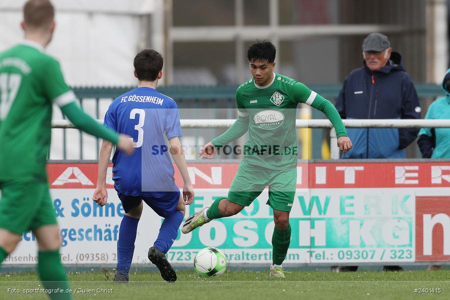 Sportgelände, Gössenheim, 01.04.2024, sport, action, BFV, Fussball, April 2024, Kreisliga Würzburg Gr. 2, FVK, FCG, FV Karlstadt, FC Gössenheim - Bild-ID: 2401415 Sportgelände, Gössenheim, 01.04.2024, sport, action, BFV, Fussball, April 2024, Kreisliga Würzburg Gr. 2, FVK, FCG, FV Karlstadt, FC Gössenheim - Bild-ID: 2401415