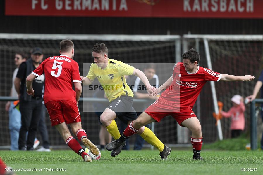Sportgelände, Karsbach, 07.04.2024, sport, action, BFV, Fussball, April 2024, 20. Spieltag, Kreisklasse Würzburg Gr. 3, BSC, FCK, BSC Aura, (SG) FC Karsbach - Bild-ID: 2402697