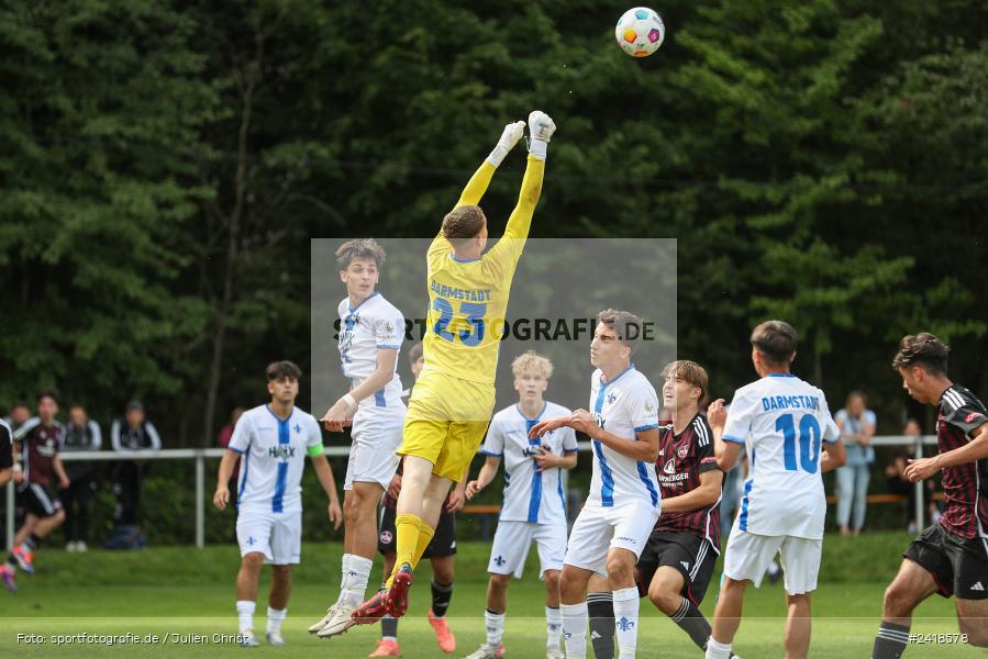 sport, action, U17, Sportgelände, SV Darmstadt 98, Landesfreundschaftsspiele, Junioren Bundesliga, Fussball, DFB, Altfeld, 1. FC Nürnberg, 07.07.2024 - Bild-ID: 2418578