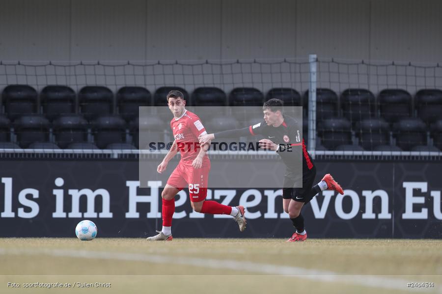 sport, action, SGE, Regionalliga Südwest, Regionalliga Bayern, Regional-FS, Fussball, FWK, FC Würzburger Kickers, Eintracht Frankfurt U21, Dreieich-Sprendlingen, BFV, Ahorn Camp Sportpark, 07.02.2025 - Bild-ID: 2464314