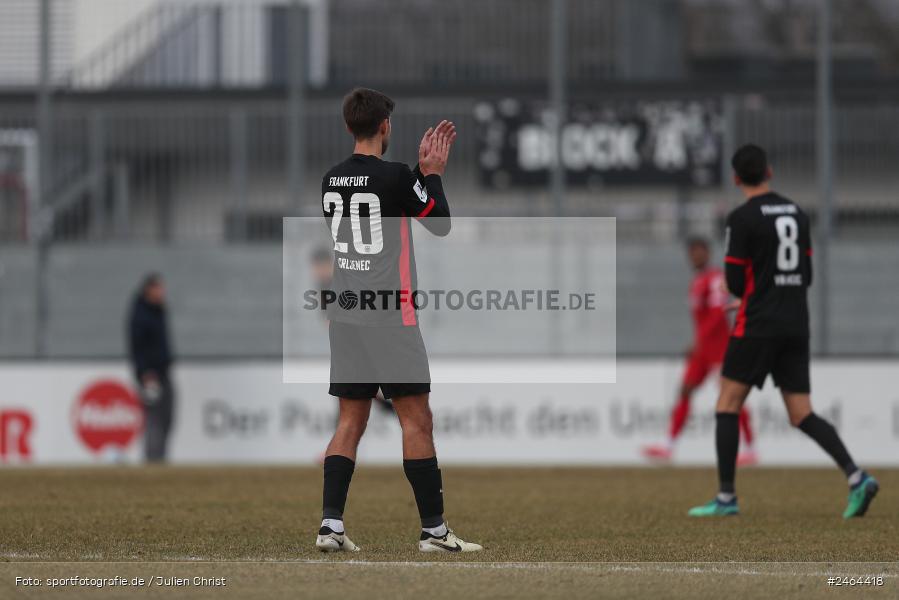 sport, action, SGE, Regionalliga Südwest, Regionalliga Bayern, Regional-FS, Fussball, FWK, FC Würzburger Kickers, Eintracht Frankfurt U21, Dreieich-Sprendlingen, BFV, Ahorn Camp Sportpark, 07.02.2025 - Bild-ID: 2464418 sport, action, SGE, Regionalliga Südwest, Regionalliga Bayern, Regional-FS, Fussball, FWK, FC Würzburger Kickers, Eintracht Frankfurt U21, Dreieich-Sprendlingen, BFV, Ahorn Camp Sportpark, 07.02.2025 - Bild-ID: 2464418