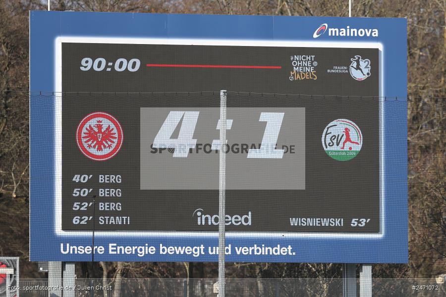 Stadion am Brentanobad, Frankfurt, 16.03.2025, sport, action, DFB, Fussball, 18. Spieltag, 2. Frauen-Bundesliga, FSV, SGE, FSV Gütersloh, Eintracht Frankfurt II - Bild-ID: 2471072 Stadion am Brentanobad, Frankfurt, 16.03.2025, sport, action, DFB, Fussball, 18. Spieltag, 2. Frauen-Bundesliga, FSV, SGE, FSV Gütersloh, Eintracht Frankfurt II - Bild-ID: 2471072