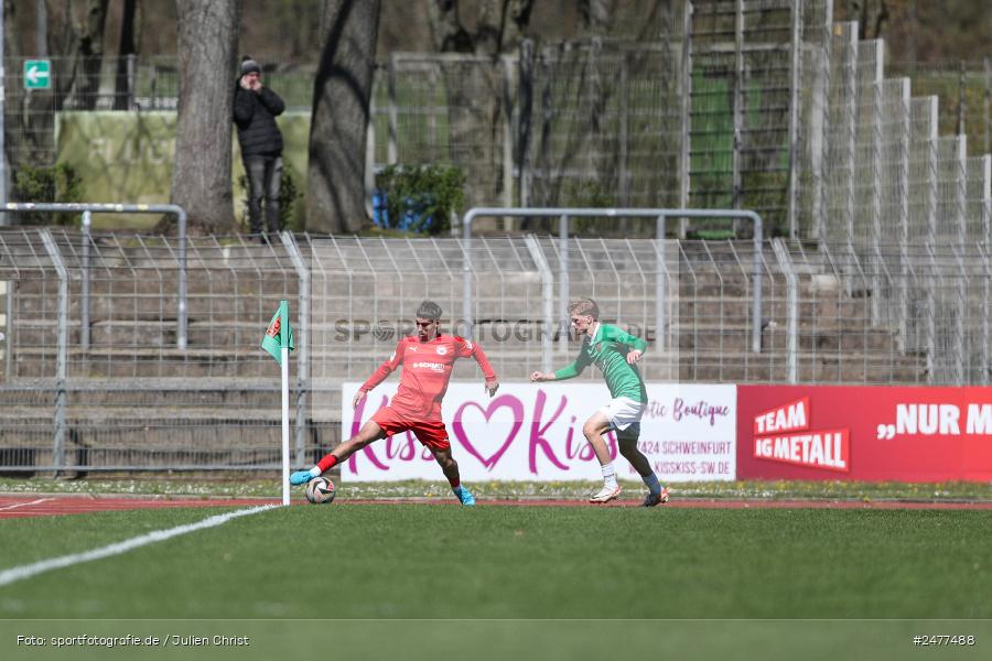 sport, action, Schweinfurt, Sachs Stadion, SV Rot-Weiss Walldorf, RWW, Hauptrunde Liga B Gruppe C, Fussball, FCS, DFB Nachwuchsliga, DFB, 9. Spieltag, 1. FC Schweinfurt 1905, 06.04.2025 - Bild-ID: 2477488