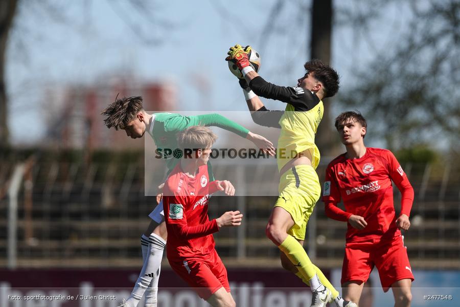 sport, action, Schweinfurt, Sachs Stadion, SV Rot-Weiss Walldorf, RWW, Hauptrunde Liga B Gruppe C, Fussball, FCS, DFB Nachwuchsliga, DFB, 9. Spieltag, 1. FC Schweinfurt 1905, 06.04.2025 - Bild-ID: 2477548