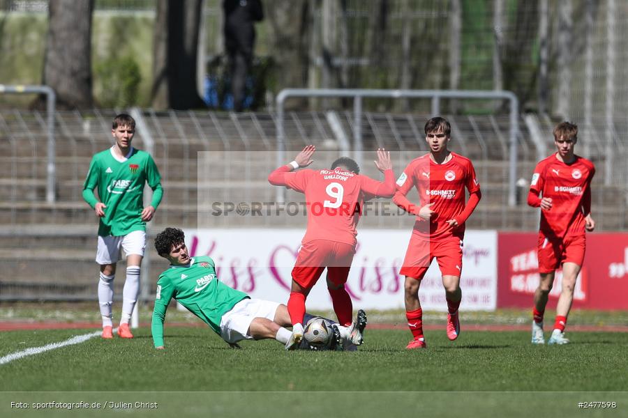 sport, action, Schweinfurt, Sachs Stadion, SV Rot-Weiss Walldorf, RWW, Hauptrunde Liga B Gruppe C, Fussball, FCS, DFB Nachwuchsliga, DFB, 9. Spieltag, 1. FC Schweinfurt 1905, 06.04.2025 - Bild-ID: 2477598