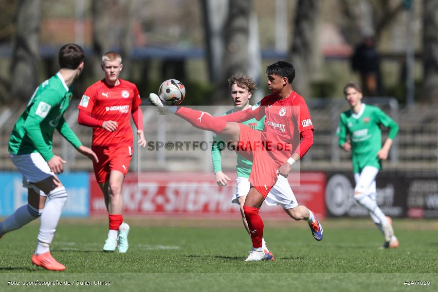 sport, action, Schweinfurt, Sachs Stadion, SV Rot-Weiss Walldorf, RWW, Hauptrunde Liga B Gruppe C, Fussball, FCS, DFB Nachwuchsliga, DFB, 9. Spieltag, 1. FC Schweinfurt 1905, 06.04.2025 - Bild-ID: 2477626