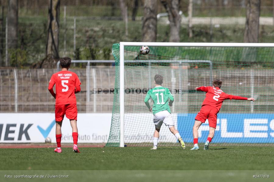 sport, action, Schweinfurt, Sachs Stadion, SV Rot-Weiss Walldorf, RWW, Hauptrunde Liga B Gruppe C, Fussball, FCS, DFB Nachwuchsliga, DFB, 9. Spieltag, 1. FC Schweinfurt 1905, 06.04.2025 - Bild-ID: 2477678