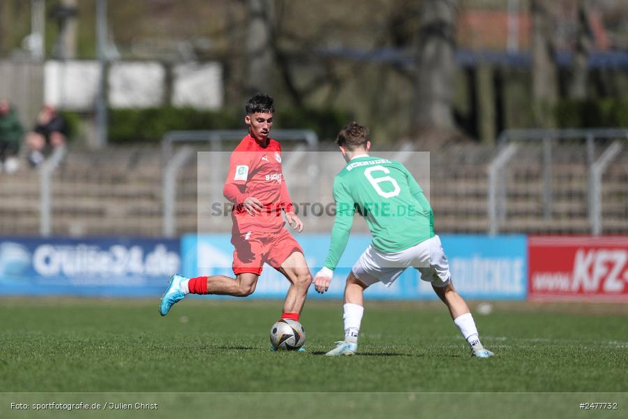 sport, action, Schweinfurt, Sachs Stadion, SV Rot-Weiss Walldorf, RWW, Hauptrunde Liga B Gruppe C, Fussball, FCS, DFB Nachwuchsliga, DFB, 9. Spieltag, 1. FC Schweinfurt 1905, 06.04.2025 - Bild-ID: 2477732