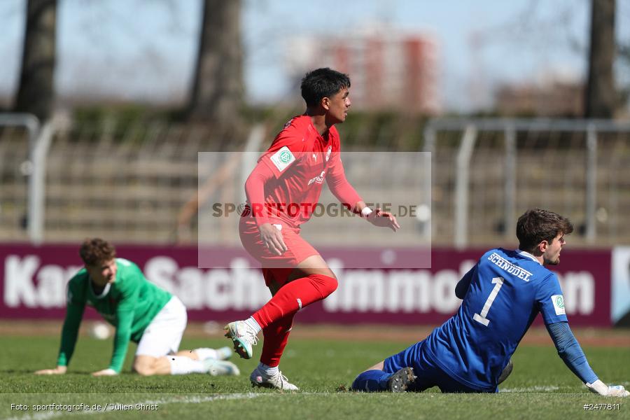 sport, action, Schweinfurt, Sachs Stadion, SV Rot-Weiss Walldorf, RWW, Hauptrunde Liga B Gruppe C, Fussball, FCS, DFB Nachwuchsliga, DFB, 9. Spieltag, 1. FC Schweinfurt 1905, 06.04.2025 - Bild-ID: 2477811
