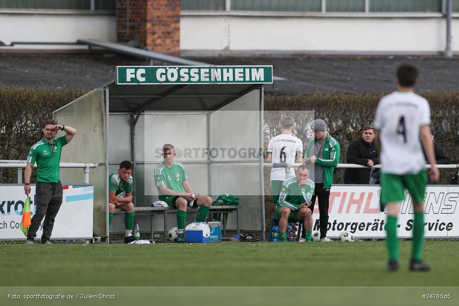 sport, action, Sportgelände, Kreisklasse Würzburg Gr. 3, Gössenheim, Fussball, FCG, FC Gössenheim, BSC Aura, BFV, BCA, 25. Spieltag, 13.04.2025 - Bild-ID: 2478565
