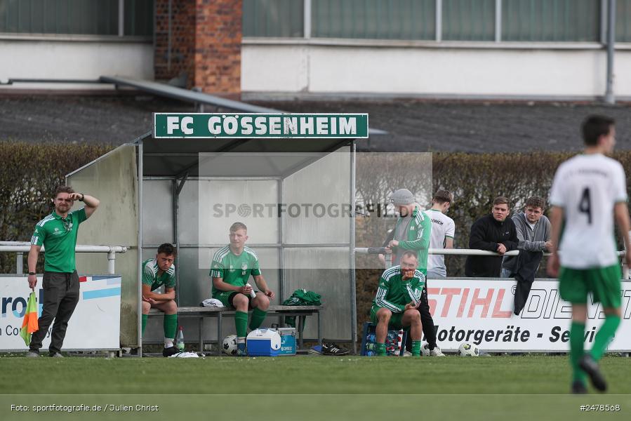 sport, action, Sportgelände, Kreisklasse Würzburg Gr. 3, Gössenheim, Fussball, FCG, FC Gössenheim, BSC Aura, BFV, BCA, 25. Spieltag, 13.04.2025 - Bild-ID: 2478568