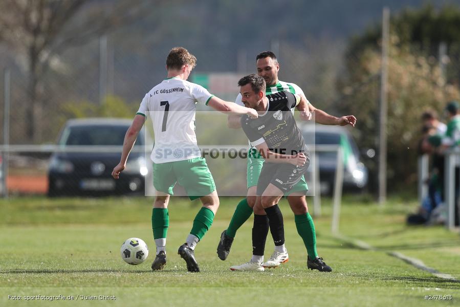 sport, action, Sportgelände, Kreisklasse Würzburg Gr. 3, Gössenheim, Fussball, FCG, FC Gössenheim, BSC Aura, BFV, BCA, 25. Spieltag, 13.04.2025 - Bild-ID: 2478613